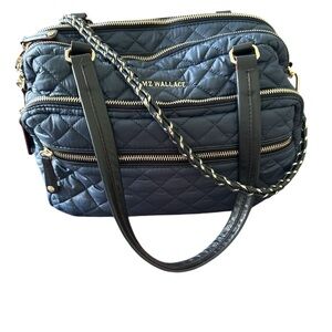 MZ Wallace Medium Crosby Quilted Dark Blue Shoulder Bag